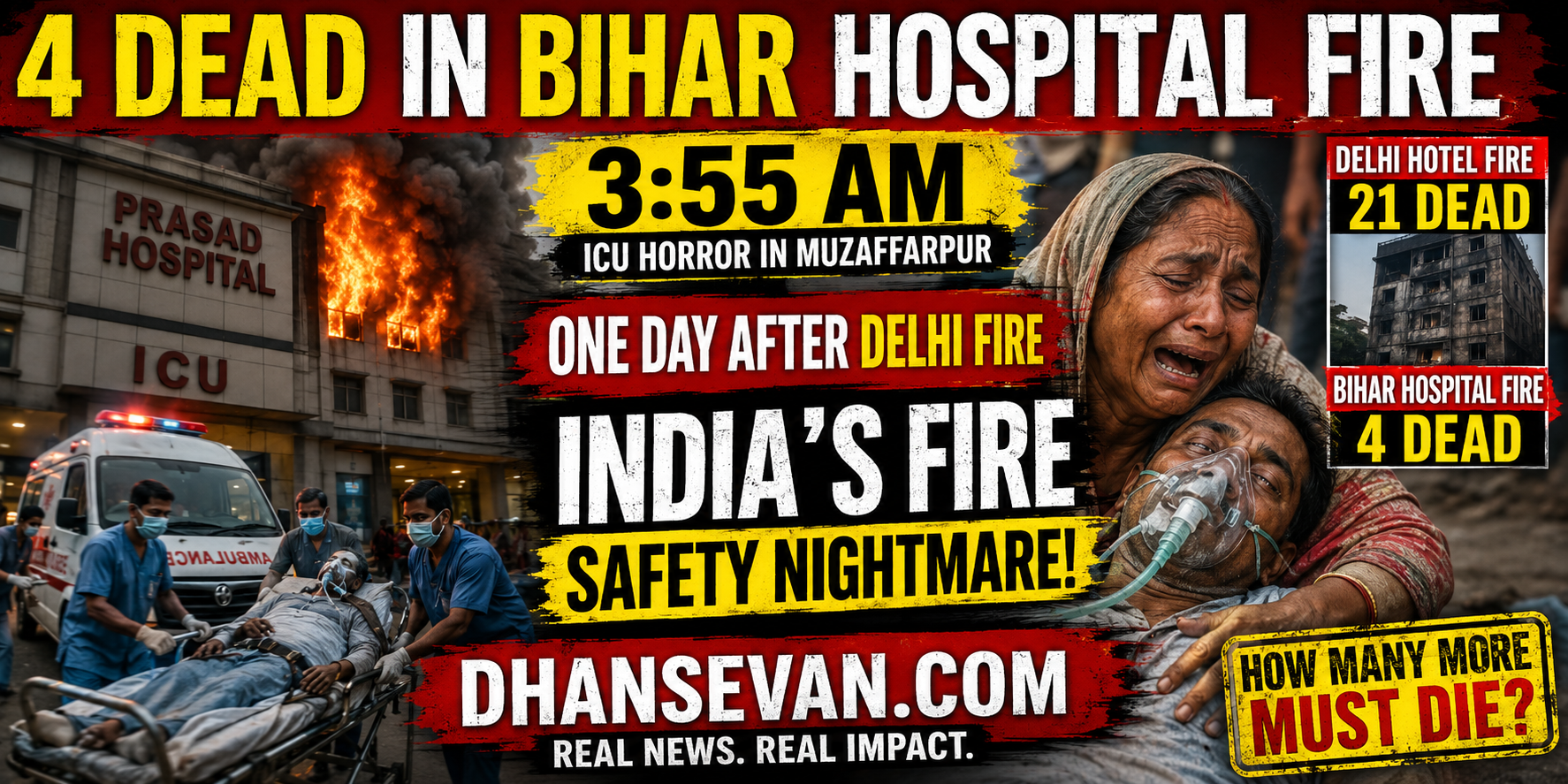 4 Dead as Fire Rips Through Bihar Hospital ICU at 4 AM — One Day After Delhi Fire Killed 21: India's Fire Safety Nightmare Continues
