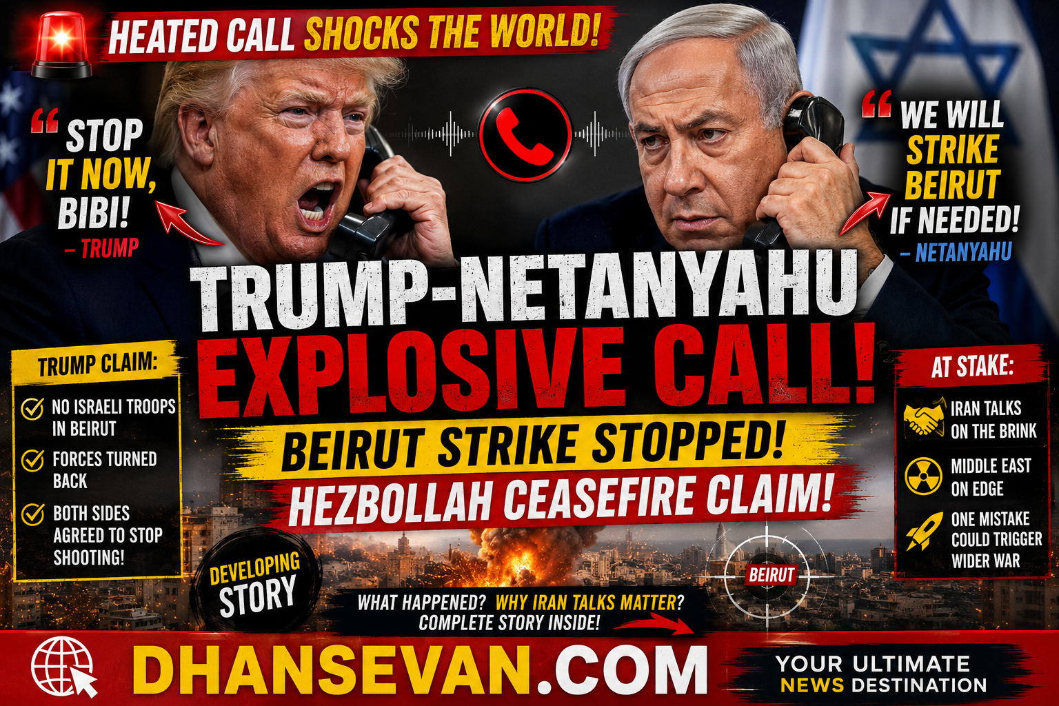 Trump-Netanyahu Call Explodes: Beirut Strike Stopped, Hezbollah Ceasefire Claim & Iran Talks on the Brink