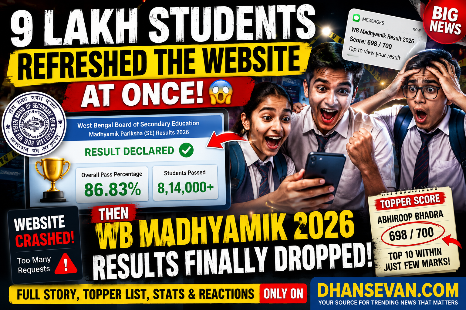 9 Lakh Students Refreshed The Website At Once — Then WB Madhyamik 2026 Results Finally Dropped
